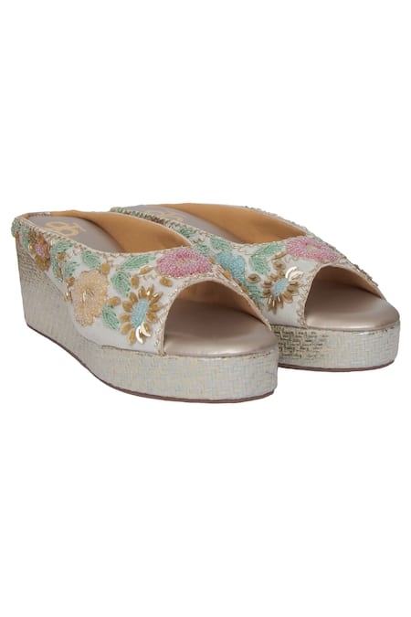 Kkarma Indu Bead Embroidered Floral Wedges 