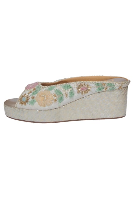 Kkarma Accessories_Multi Color Embroidery Indu Bead Floral Wedges _Online_at_Aza_Fashions