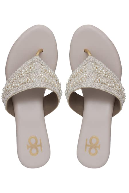 Kkarma Accessories Janita Pearl Embellished Kolhapuri Wedges 