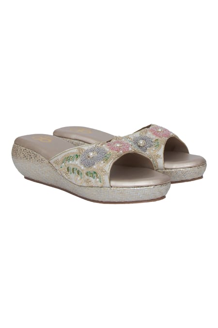 Kkarma Accessories Multi Color Embroidered Jasleen Floral Zardozi Wedges 