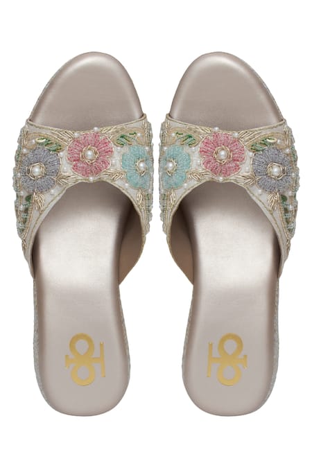 Kkarma Accessories Jasleen Floral Zardozi Embroidered Wedges 