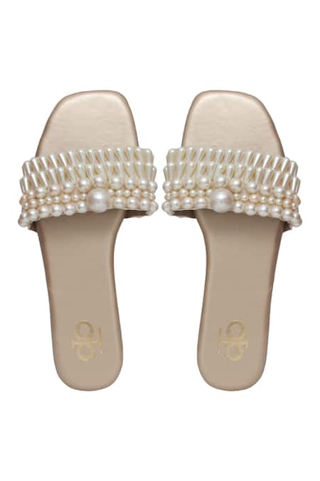 Kkarma Accessories Pearl Embellished Off White Flats 