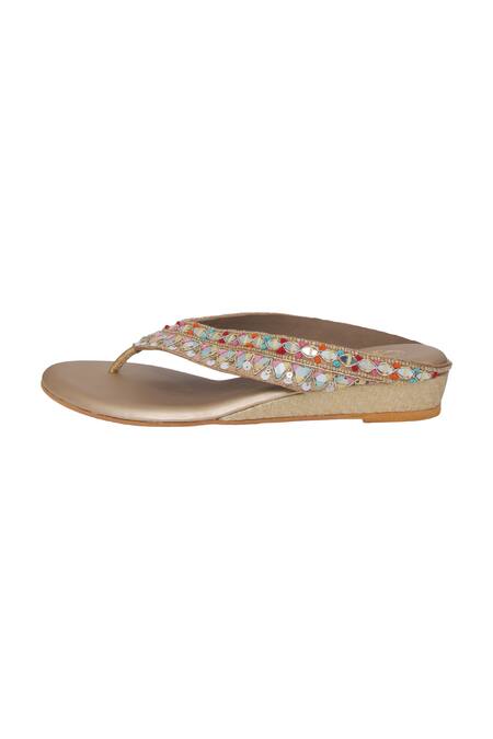 Kkarma Accessories_Multi Color Namrata Embroidered Kolhapuri Wedges _Online_at_Aza_Fashions