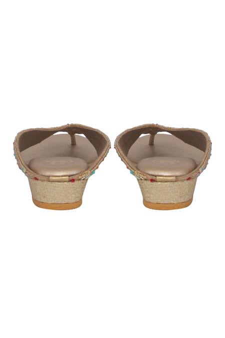 Buy_Kkarma Accessories_Multi Color Namrata Embroidered Kolhapuri Wedges _Online_at_Aza_Fashions