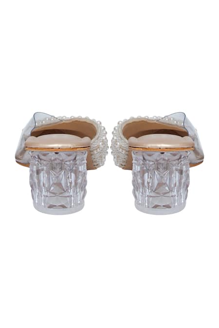 Buy_Kkarma Accessories_White Pearls, Lace Navya Embellished Close Toe Mules _Online_at_Aza_Fashions