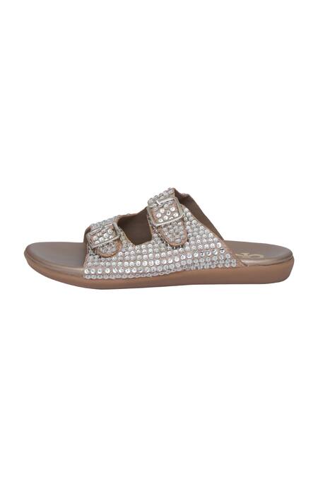 Kkarma Accessories_Silver Saisha Crystal Embellished Flats _Online_at_Aza_Fashions