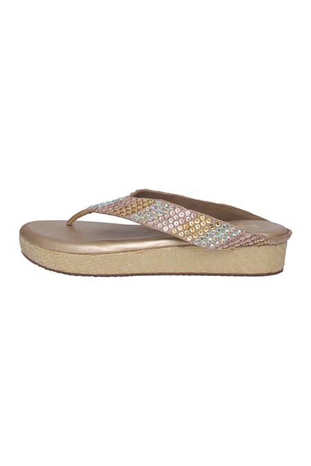 Kkarma Accessories_Multi Color Crystals Embellished Platform Wedges _Online_at_Aza_Fashions