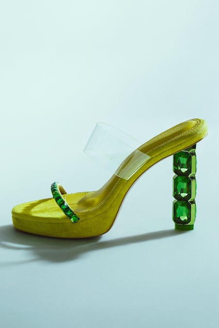 Signature Sole_Green Diamond Studded Heels _Online_at_Aza_Fashions