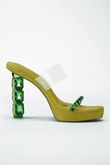 Shop_Signature Sole_Green Diamond Studded Heels _Online_at_Aza_Fashions