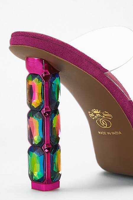 Signature Sole_Pink Diamond Embellished Strap Heels _Online_at_Aza_Fashions