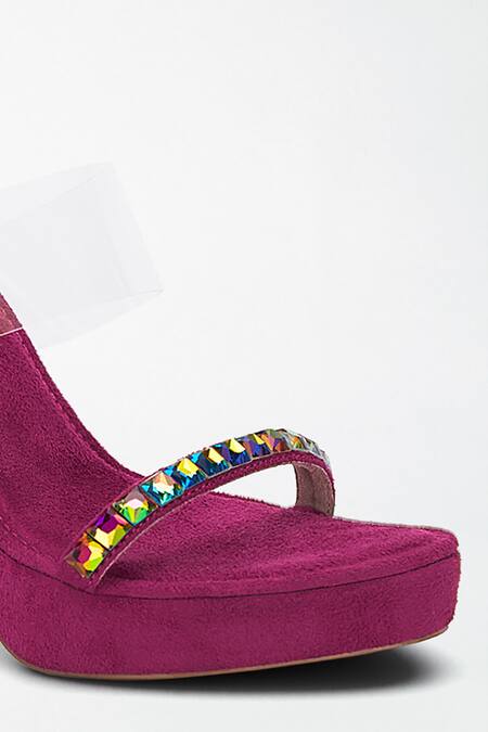 Buy_Signature Sole_Pink Diamond Embellished Strap Heels _Online_at_Aza_Fashions