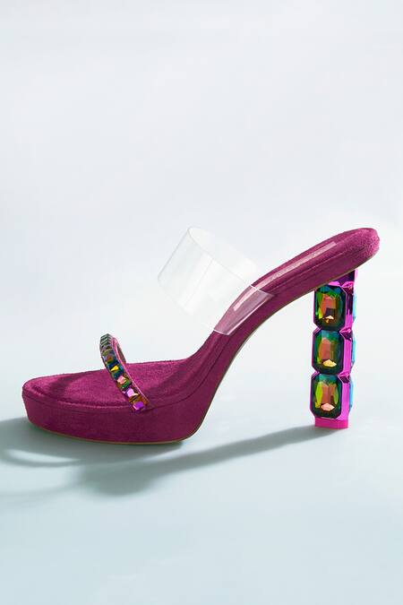 Shop_Signature Sole_Pink Diamond Embellished Strap Heels _Online_at_Aza_Fashions