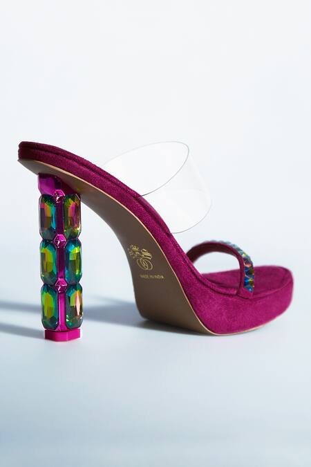Signature Sole_Pink Diamond Embellished Strap Heels _at_Aza_Fashions