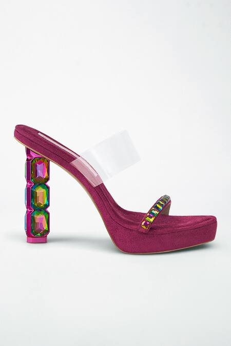 Buy_Signature Sole_Pink Diamond Embellished Strap Heels 