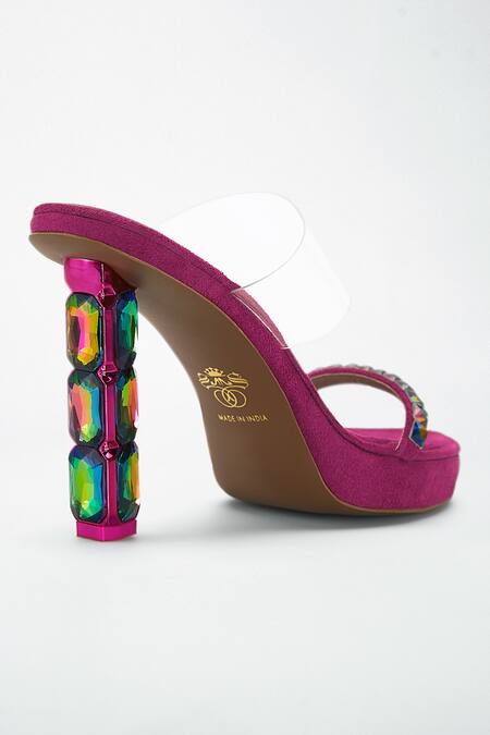 Shop_Signature Sole_Pink Diamond Embellished Strap Heels 