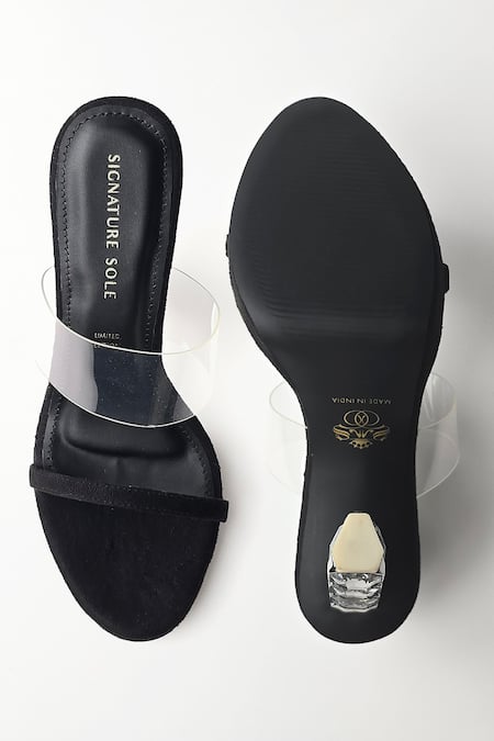 Shop Signature Sole Black Diamond Studded Strap Heels at Aza Fashions Shop_Signature Sole_Black Diamond Studded Strap Heels _at_Aza_Fashions