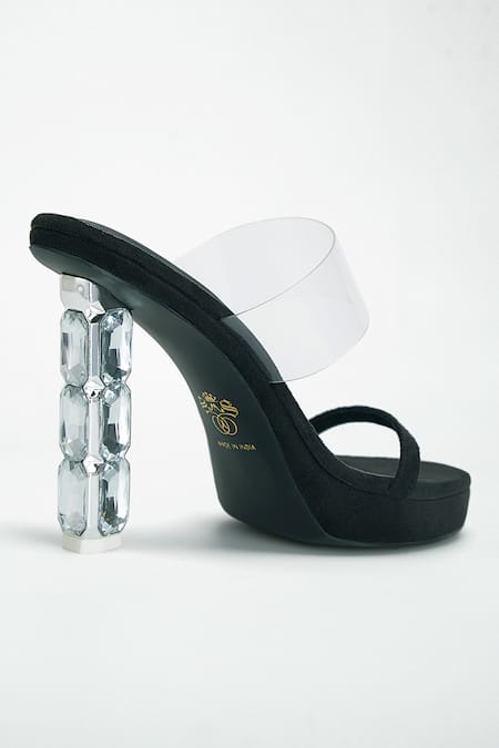 Shop Signature Sole Black Diamond Studded Strap Heels Shop_Signature Sole_Black Diamond Studded Strap Heels