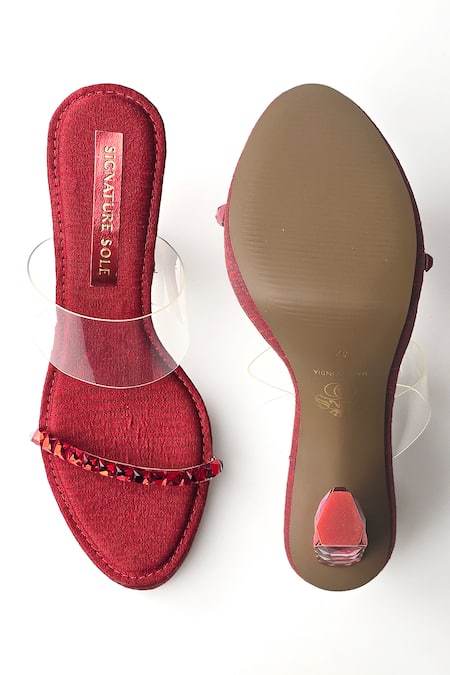 Shop Signature Sole Red Diamonds Embellished Heels at Aza Fashions Shop_Signature Sole_Red Diamonds Embellished Heels _at_Aza_Fashions