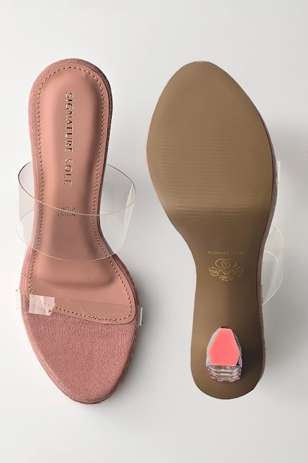 Shop Signature Sole Pink Diamonds Studded Block Heels at Aza Fashions Shop_Signature Sole_Pink Diamonds Studded Block Heels _at_Aza_Fashions