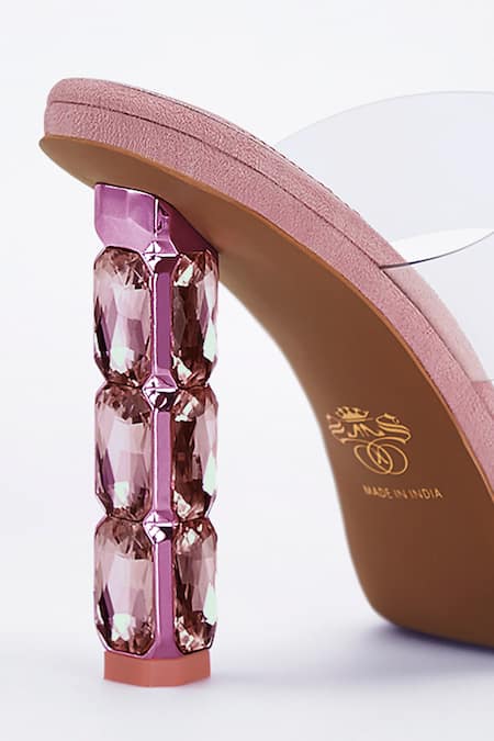 Signature Sole Pink Diamonds Studded Block Heels Online at Aza Fashions Signature Sole_Pink Diamonds Studded Block Heels _Online_at_Aza_Fashions