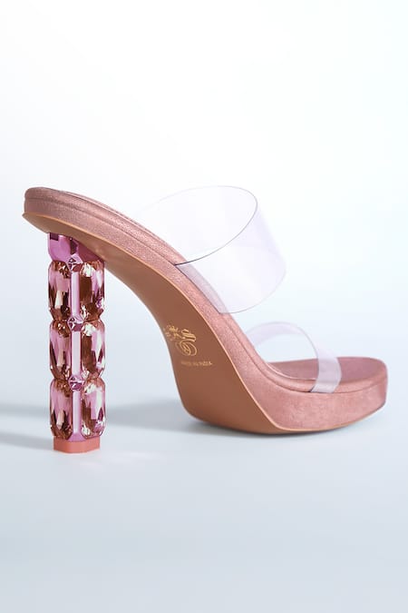 Signature Sole Pink Diamonds Studded Block Heels at Aza Fashions Signature Sole_Pink Diamonds Studded Block Heels _at_Aza_Fashions