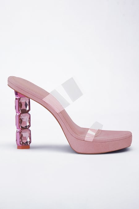 Buy Signature Sole Pink Diamonds Studded Block Heels Buy_Signature Sole_Pink Diamonds Studded Block Heels