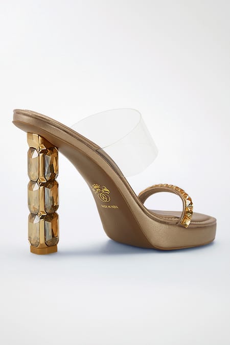 Signature Sole Gold Diamonds Studded Strap Block Heels at Aza Fashions Signature Sole_Gold Diamonds Studded Strap Block Heels _at_Aza_Fashions