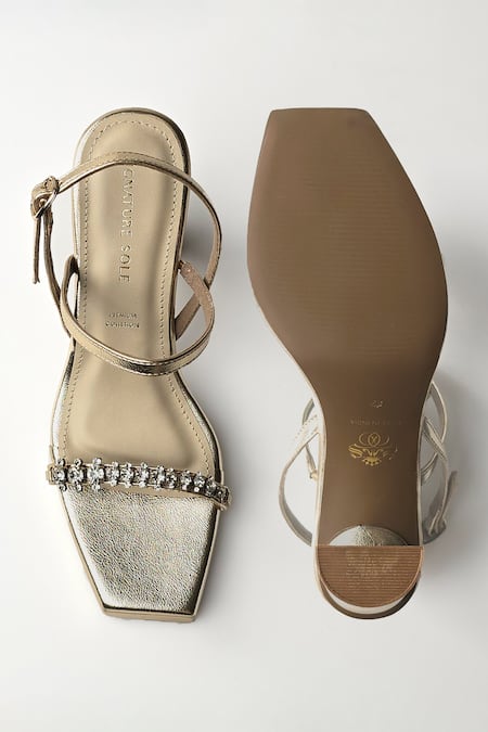 Shop_Signature Sole_Gold Stones Embellished Heels _at_Aza_Fashions