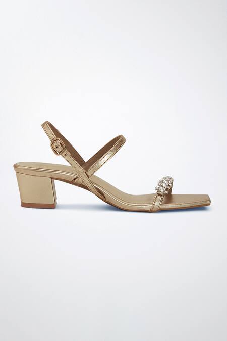 Buy Signature Sole Gold Stone Embellished Strap Block Heels Online at Aza Fashions Buy_Signature Sole_Gold Stone Embellished Strap Block Heels_Online_at_Aza_Fashions