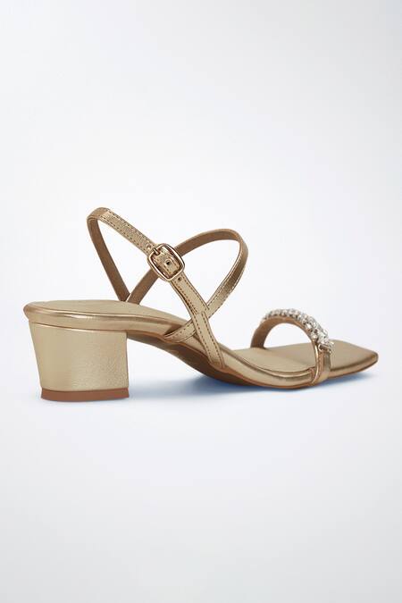 Shop Signature Sole Gold Stone Embellished Strap Block Heels Online at Aza Fashions Shop_Signature Sole_Gold Stone Embellished Strap Block Heels_Online_at_Aza_Fashions