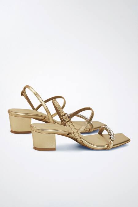 Signature Sole Gold Stone Embellished Strap Block Heels at Aza Fashions Signature Sole_Gold Stone Embellished Strap Block Heels_at_Aza_Fashions