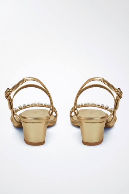 Buy Signature Sole Gold Stone Embellished Strap Block Heels Buy_Signature Sole_Gold Stone Embellished Strap Block Heels