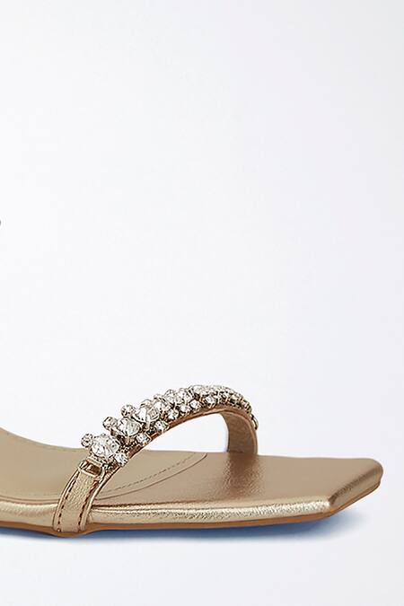 Shop Signature Sole Gold Stone Embellished Strap Block Heels Shop_Signature Sole_Gold Stone Embellished Strap Block Heels