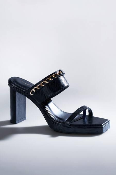 Signature Sole_Black Chain Double Strap Block Heels _Online_at_Aza_Fashions