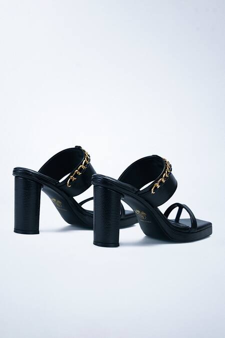 Buy_Signature Sole_Black Chain Double Strap Block Heels _Online_at_Aza_Fashions