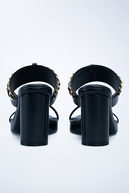 Shop_Signature Sole_Black Chain Double Strap Block Heels _Online_at_Aza_Fashions