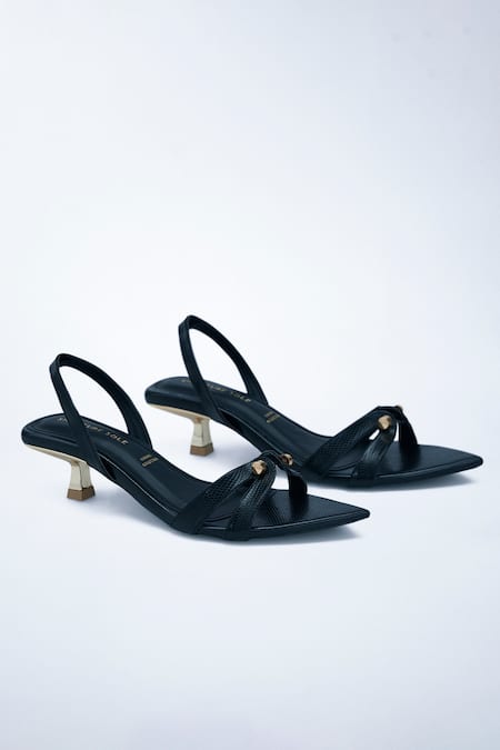 Signature Sole Black Chain Open Toe Kitten Heels 