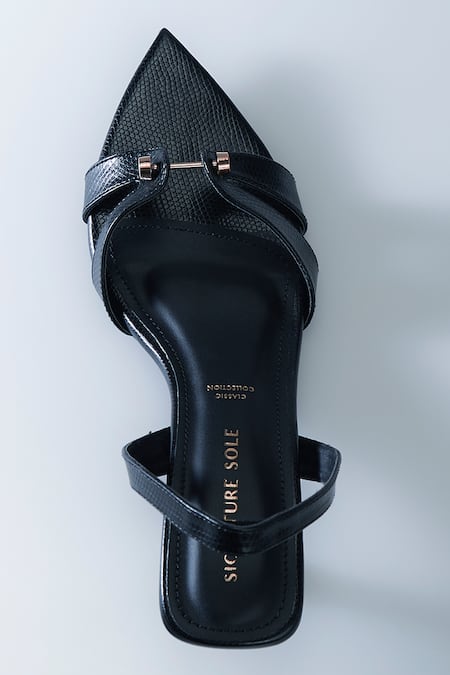 Signature Sole_Black Chain Open Toe Kitten Heels _Online_at_Aza_Fashions