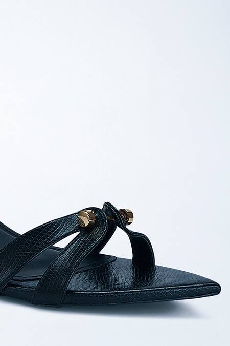 Buy_Signature Sole_Black Chain Open Toe Kitten Heels 