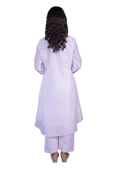 Shop Myra Clothing Line White Chanderi Sequins Collared Splash Embroidered Kurta With Pant Shop_Myra Clothing Line_White Chanderi Sequins Collared Splash Embroidered Kurta With Pant