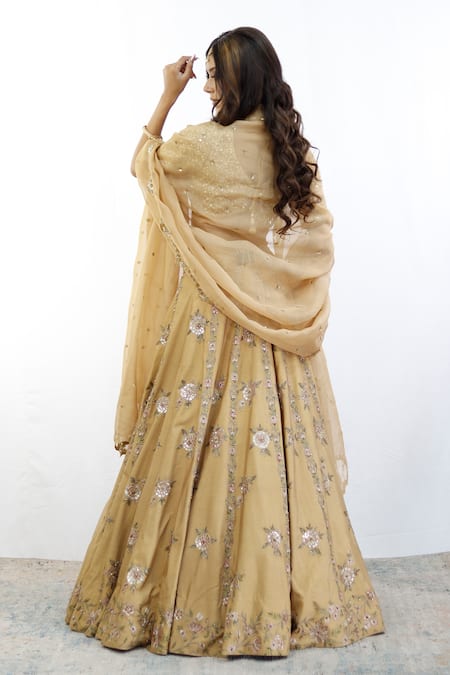 Studio Twelve 11_Beige Chanderi Silk, Organza Sequins, Beads Ari And Dori Embroidered Lehenga Set _at_Aza_Fashions
