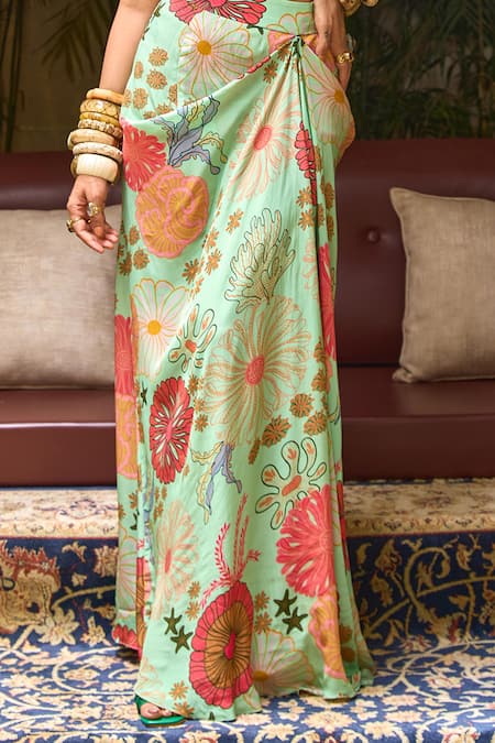 Diyarajvvir Green Crepe, Georgette Embroidery, Sequins Floral Print Draped Skirt With Blouse Online at Aza Fashions Diyarajvvir_Green Crepe, Georgette Embroidery, Sequins Floral Print Draped Skirt With Blouse _Online_at_Aza_Fashions