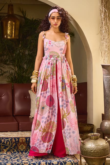 DiyaRajvvir Floral Print Slit Anarkali With Flared Pant 