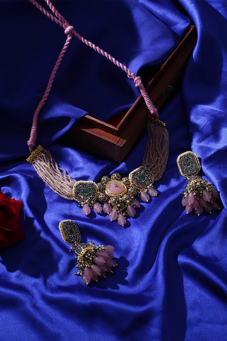 Dugran By Dugristyle Noor Natural Stone & Kundan Pendant Necklace Set 