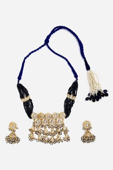 Buy Dugran By Dugristyle Blue Pearls, Gota Patti, Stones Padma Noor Kundan Necklace Set Online at Aza Fashions Buy_Dugran By Dugristyle_Blue Pearls, Gota Patti, Stones Padma Noor Kundan Necklace Set _Online_at_Aza_Fashions
