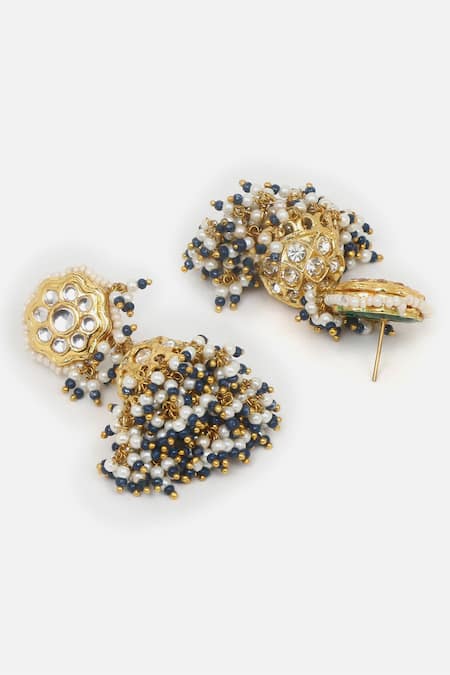 Dugran By Dugristyle Blue Pearls, Gota Patti, Stones Padma Noor Kundan Necklace Set at Aza Fashions Dugran By Dugristyle_Blue Pearls, Gota Patti, Stones Padma Noor Kundan Necklace Set _at_Aza_Fashions