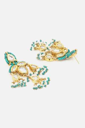 Dugran By Dugristyle_Green Pearls, Gota Patti, Stones Phool Bahar Kundan Embellished Necklace Set _at_Aza_Fashions