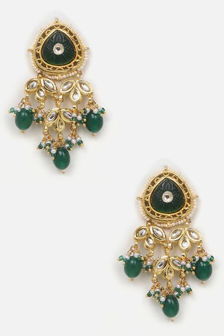 Shop_Dugran By Dugristyle_Green Pearls Phoolista Kundan Meenakari Choker Set _Online_at_Aza_Fashions