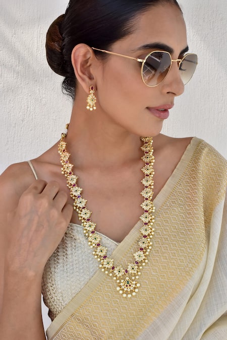 Swabhimann_Multi Color Stones Floret Kundan Embellished Necklace Set _Online_at_Aza_Fashions