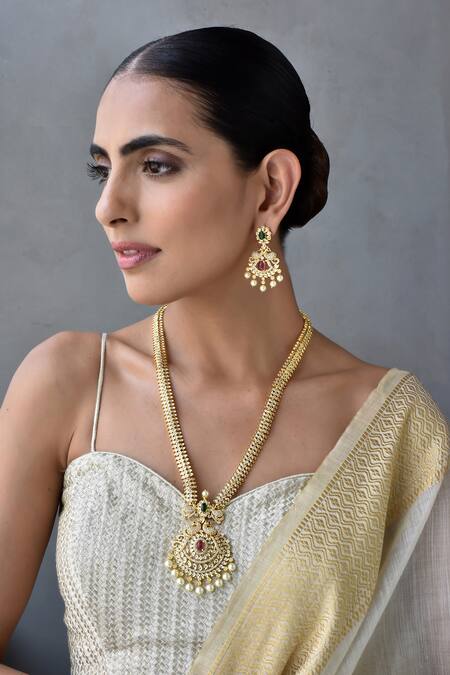 Buy_Swabhimann_Multi Color Stones Floral Cutwork Kundan Embellished Necklace Set _Online_at_Aza_Fashions